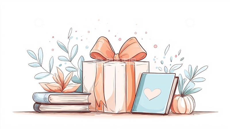 高清大图下载【趣麦麦图】礼物盒与书籍插画