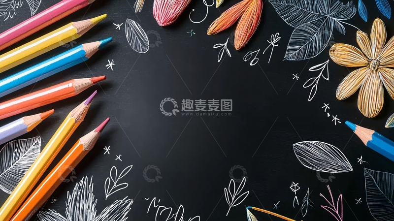 高清大图下载【趣麦麦图】彩色铅笔与手绘花卉背景