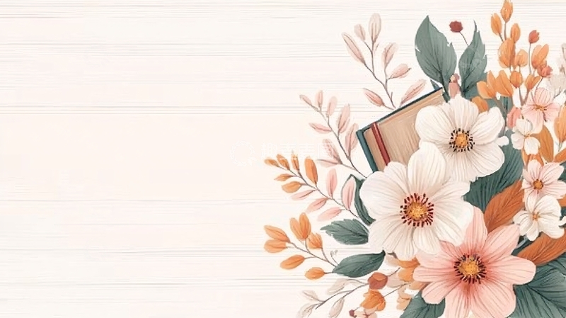 高清大图下载【趣麦麦图】秋日花语与书本插画背景