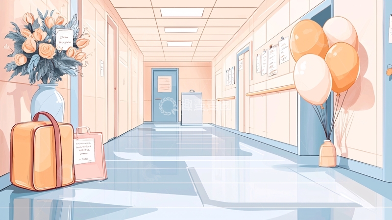 高清大图下载【趣麦麦图】医院走廊庆祝场景