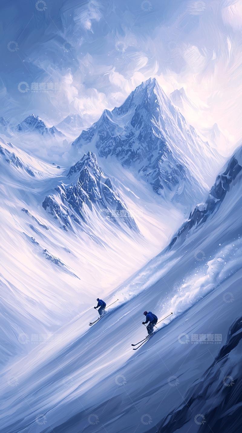 高清大图下载【趣麦麦图】雪山滑雪运动场景