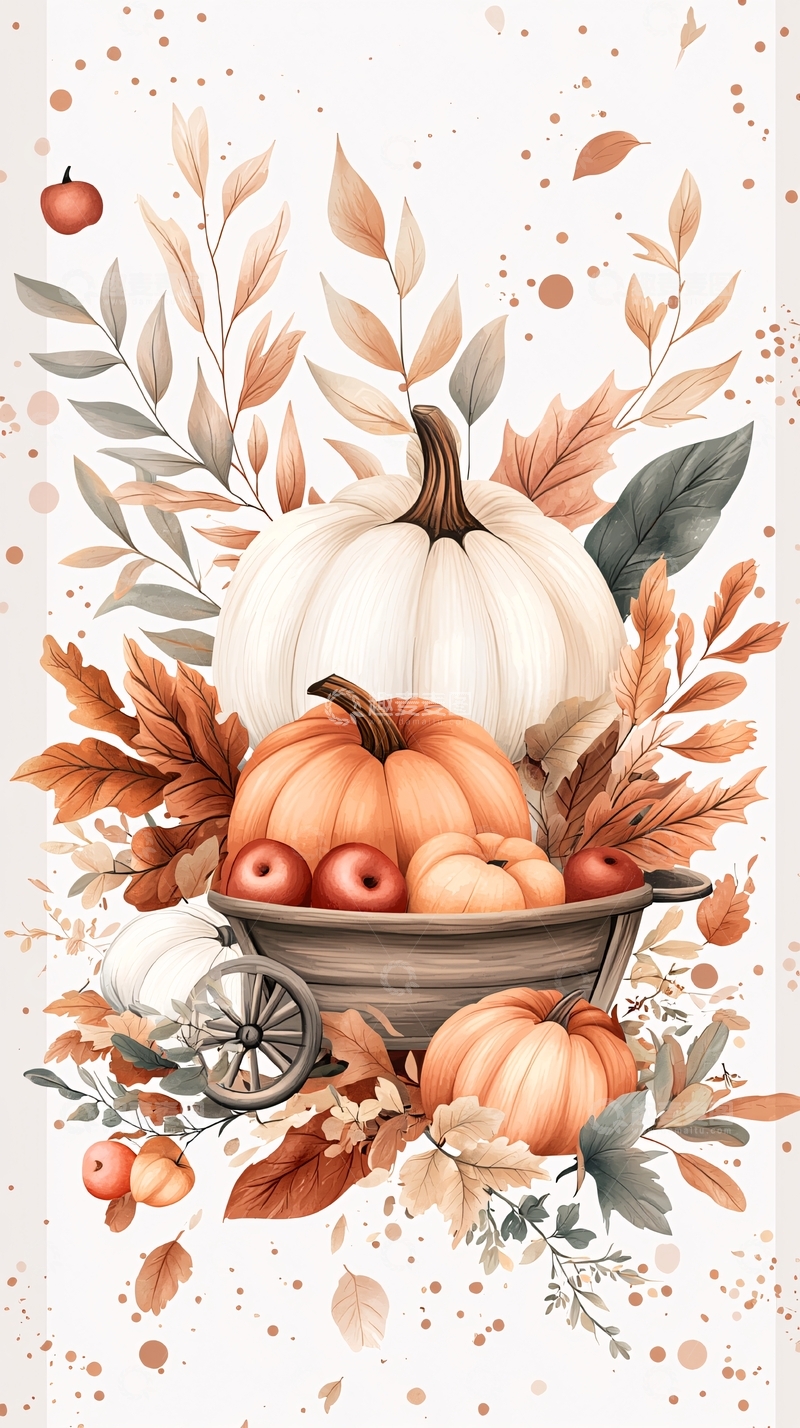 高清大图下载【趣麦麦图】秋日丰收南瓜篮子装饰图