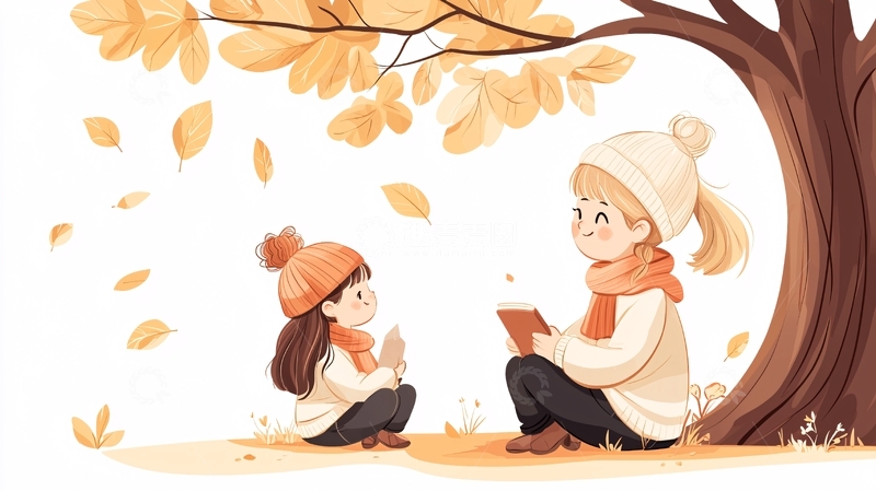 高清大图下载【趣麦麦图】秋日树下温馨亲子时光