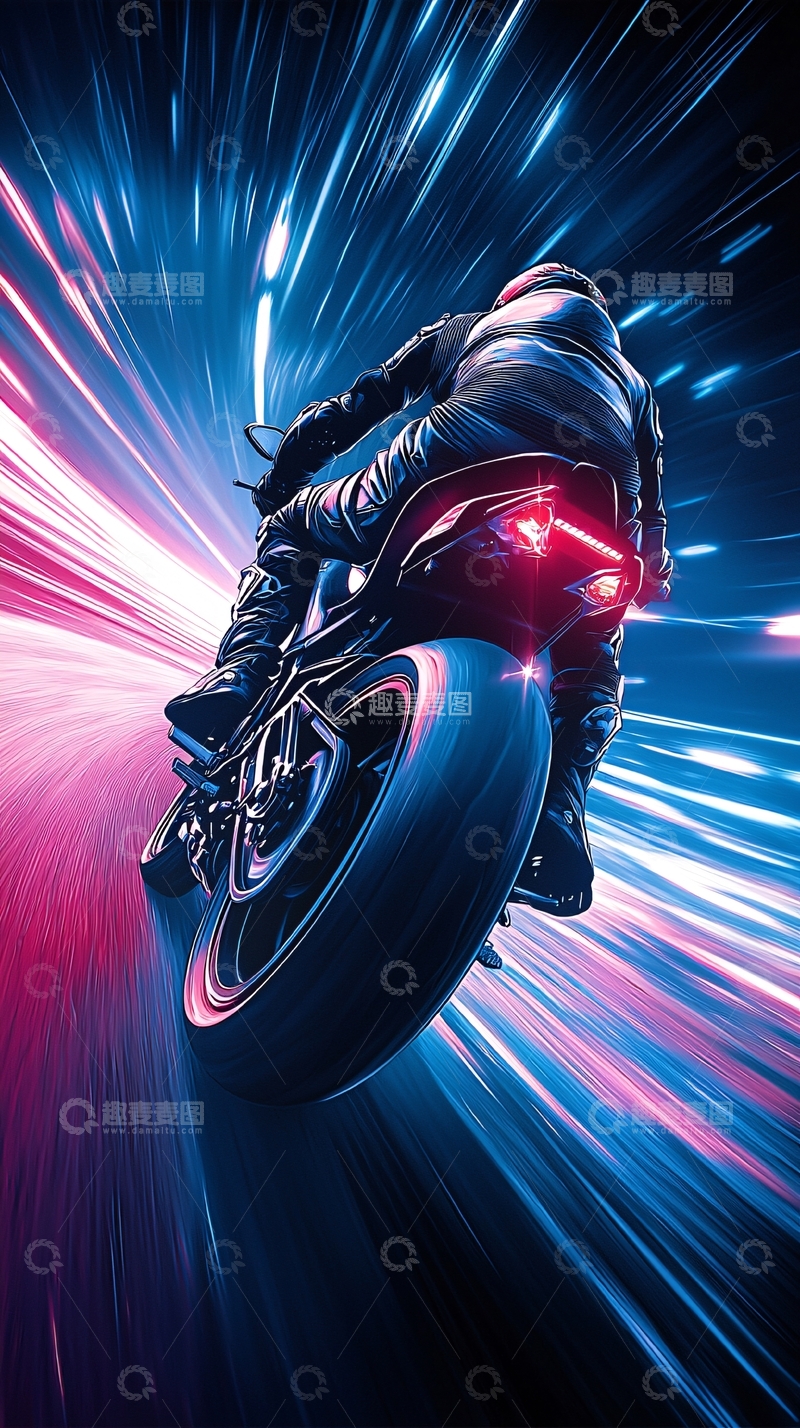 高清大图下载【趣麦麦图】摩托车夜行速度感动态海报
