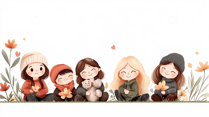 高清大图下载【趣麦麦图】温馨友谊的小女孩插画