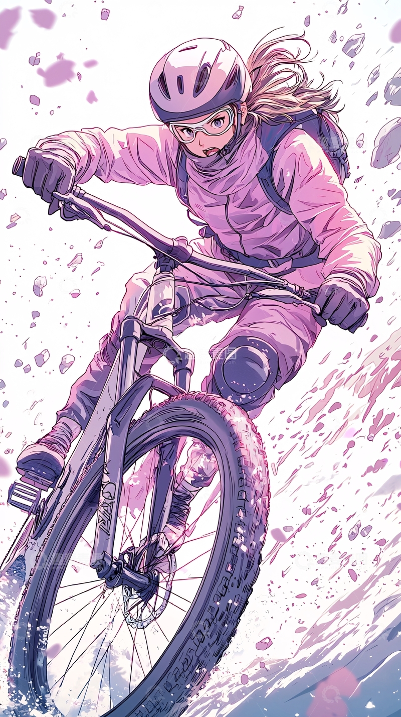 高清大图下载【趣麦麦图】粉色背景下的自行车骑行者