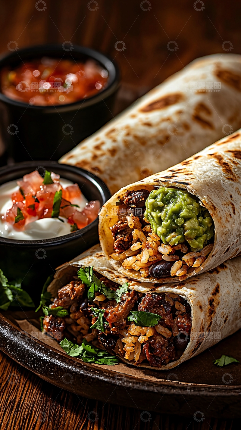 高清大图下载【趣麦麦图】墨西哥卷饼配鳄梨酱和番茄酱