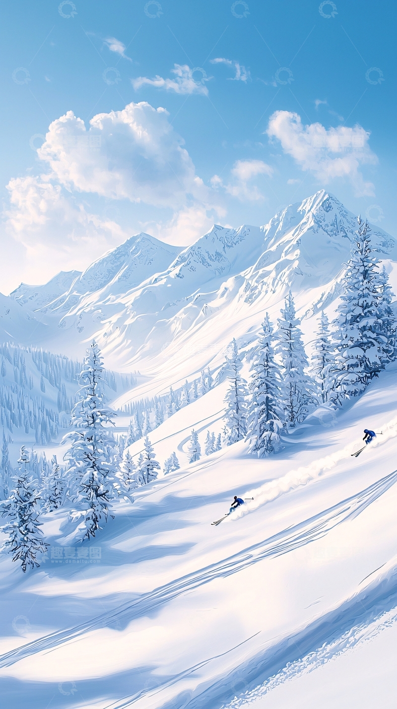高清大图下载【趣麦麦图】冬季滑雪山景