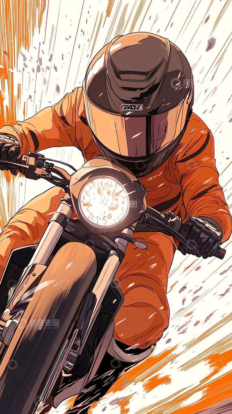 高清大图下载【趣麦麦图】摩托车手速行插画