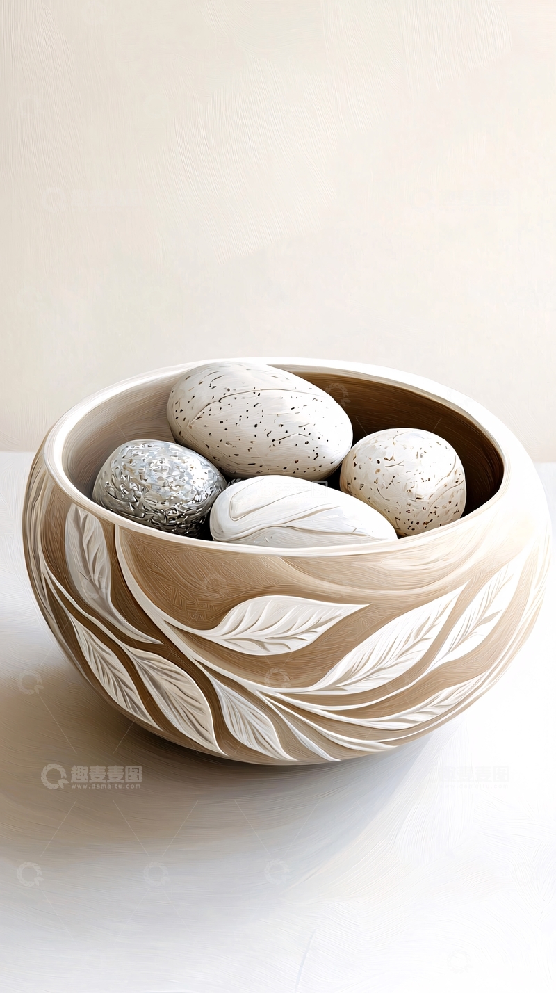 高清大图下载【趣麦麦图】雕刻艺术碗中的石头装饰