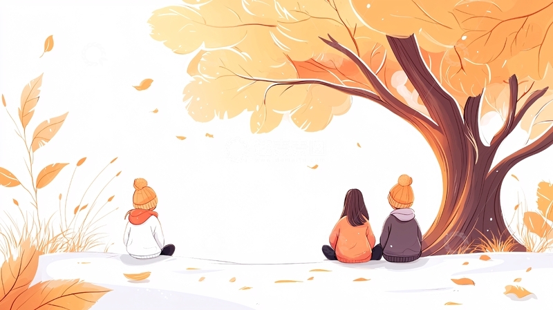 高清大图下载【趣麦麦图】秋日树下三人同行