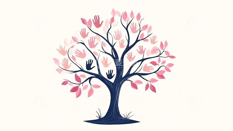 高清大图下载【趣麦麦图】手绘树形手印艺术插画