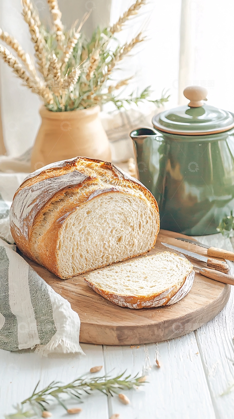 高清大图下载【趣麦麦图】新鲜出炉的手工面包与茶具
