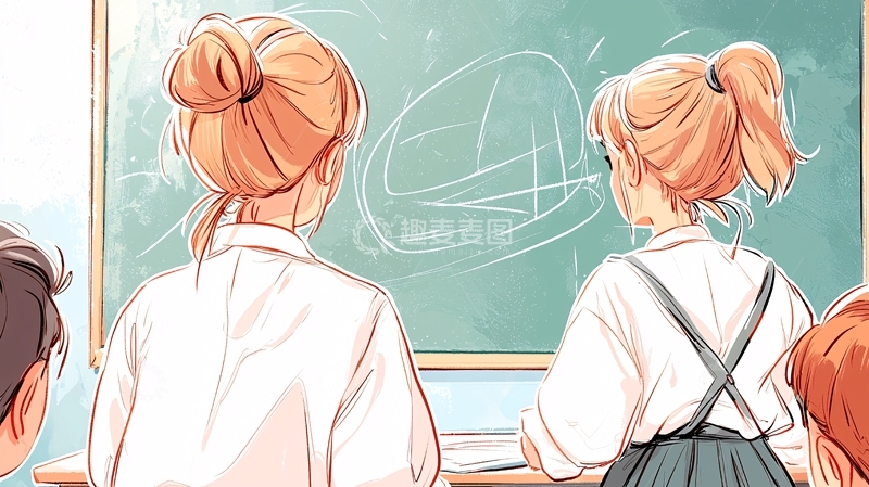 高清大图下载【趣麦麦图】课堂上的学生与黑板