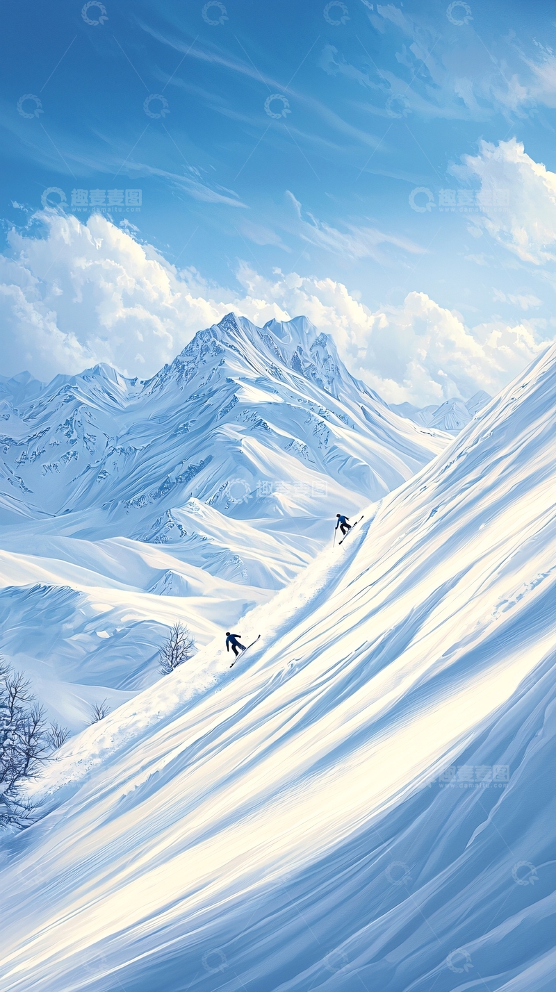 高清大图下载【趣麦麦图】雪山滑雪风景图