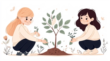 植树节儿童种树插画