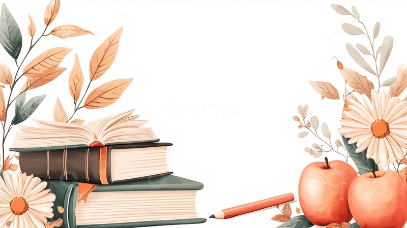 高清大图下载【趣麦麦图】秋日书香与果实插画素材