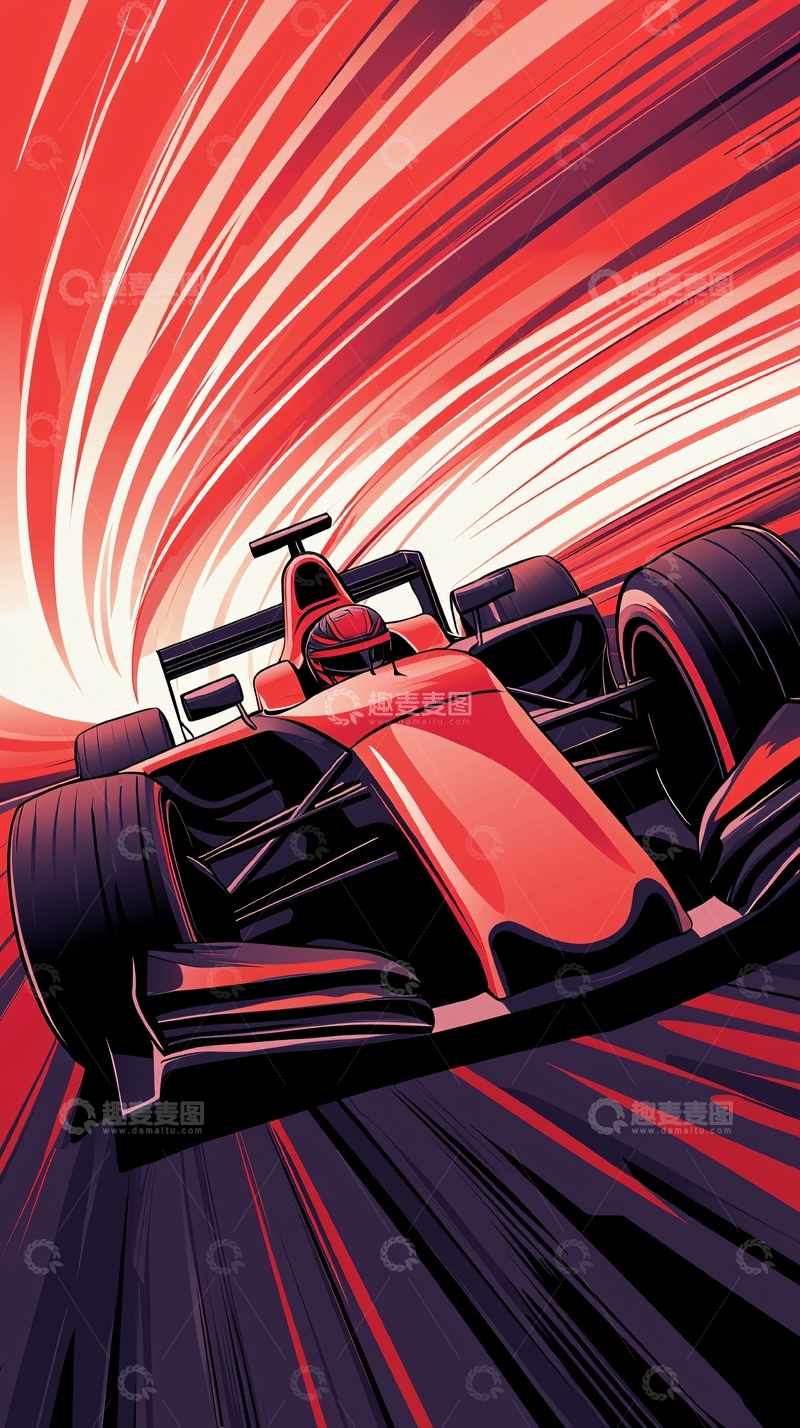 高清大图下载【趣麦麦图】红色赛车动态速度插画