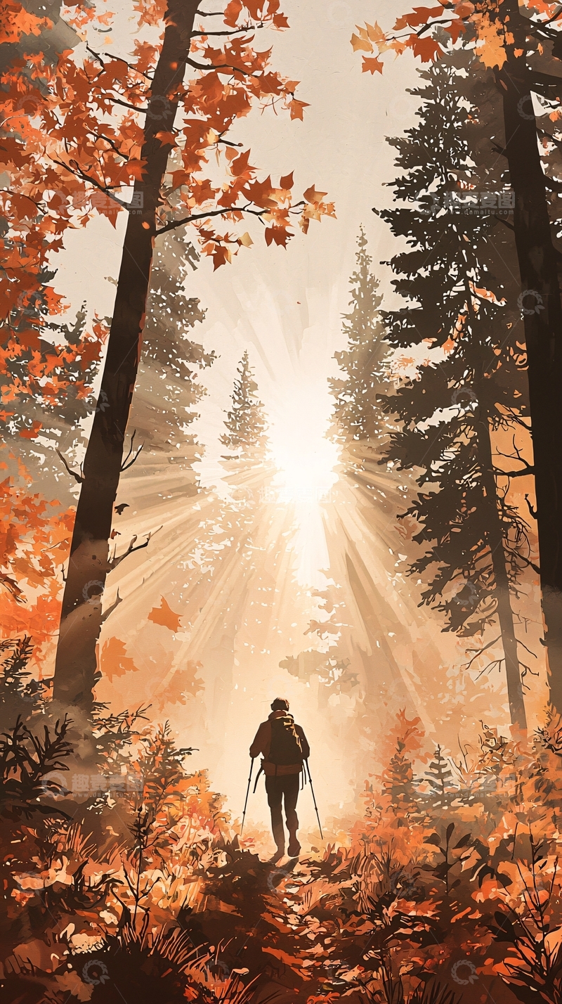 高清大图下载【趣麦麦图】秋日森林徒步探险