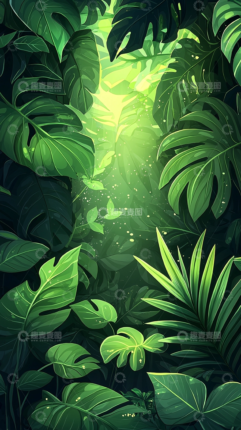 高清大图下载【趣麦麦图】热带雨林光影效果背景图