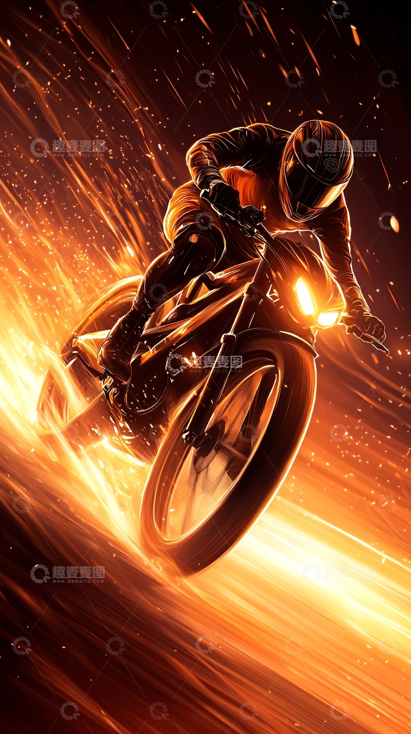 高清大图下载【趣麦麦图】摩托车夜行赛运动风速写照