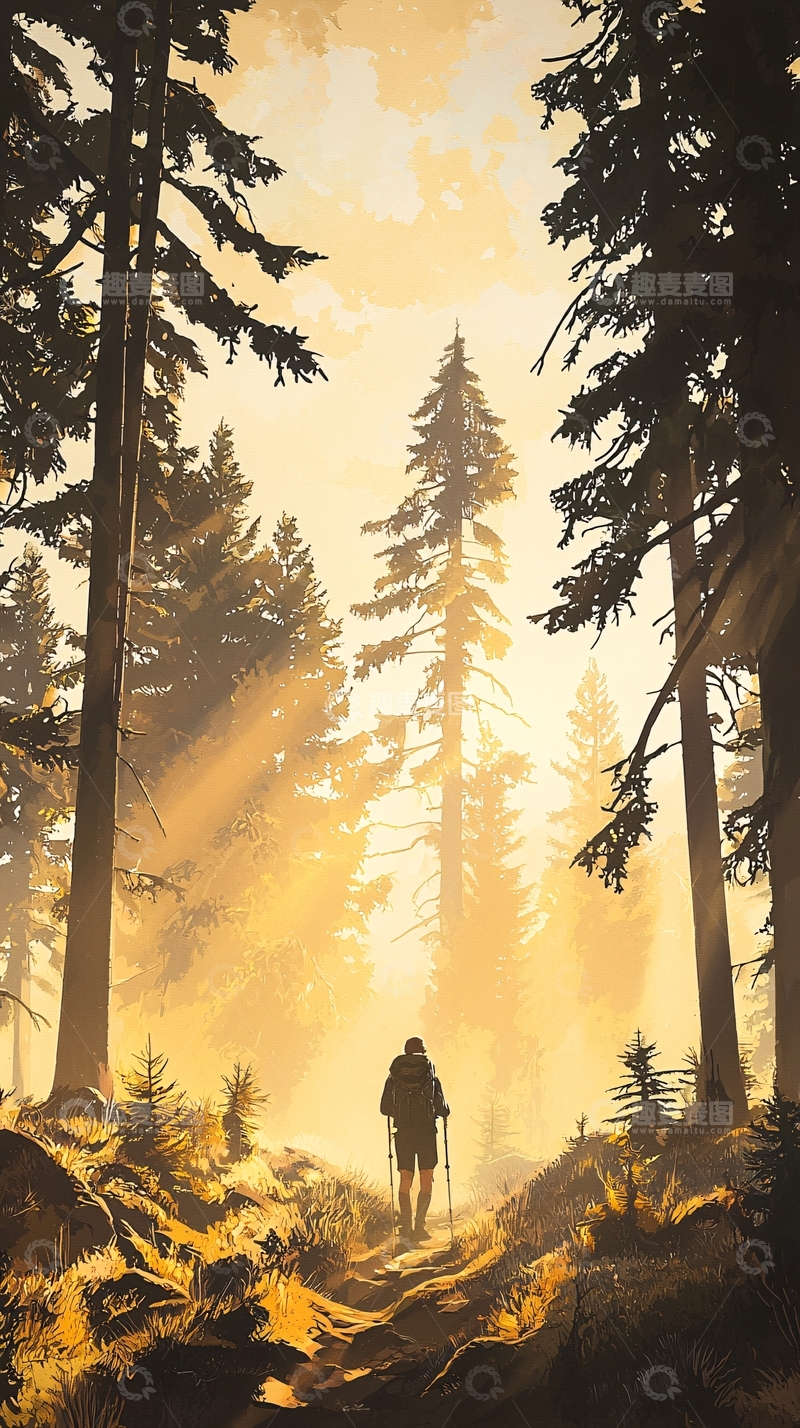 高清大图下载【趣麦麦图】晨光森林徒步探险
