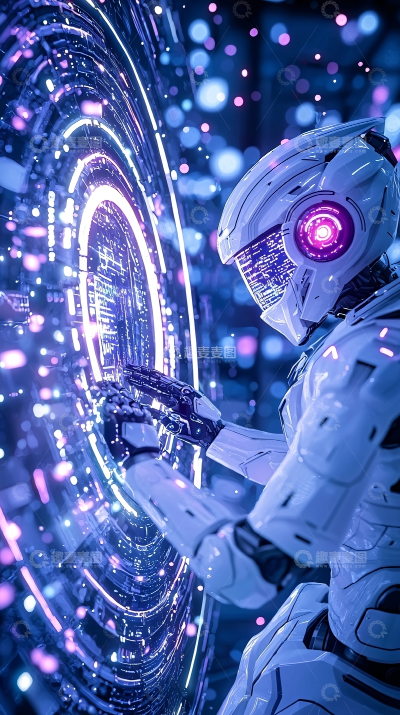 高清大图下载【趣麦麦图】未来机器人与虚拟界面互动