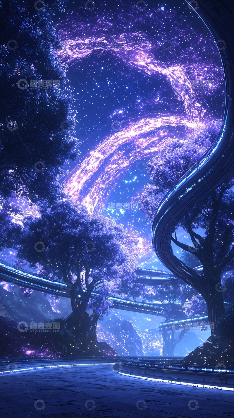 高清大图下载【趣麦麦图】梦幻星空下的未来城市