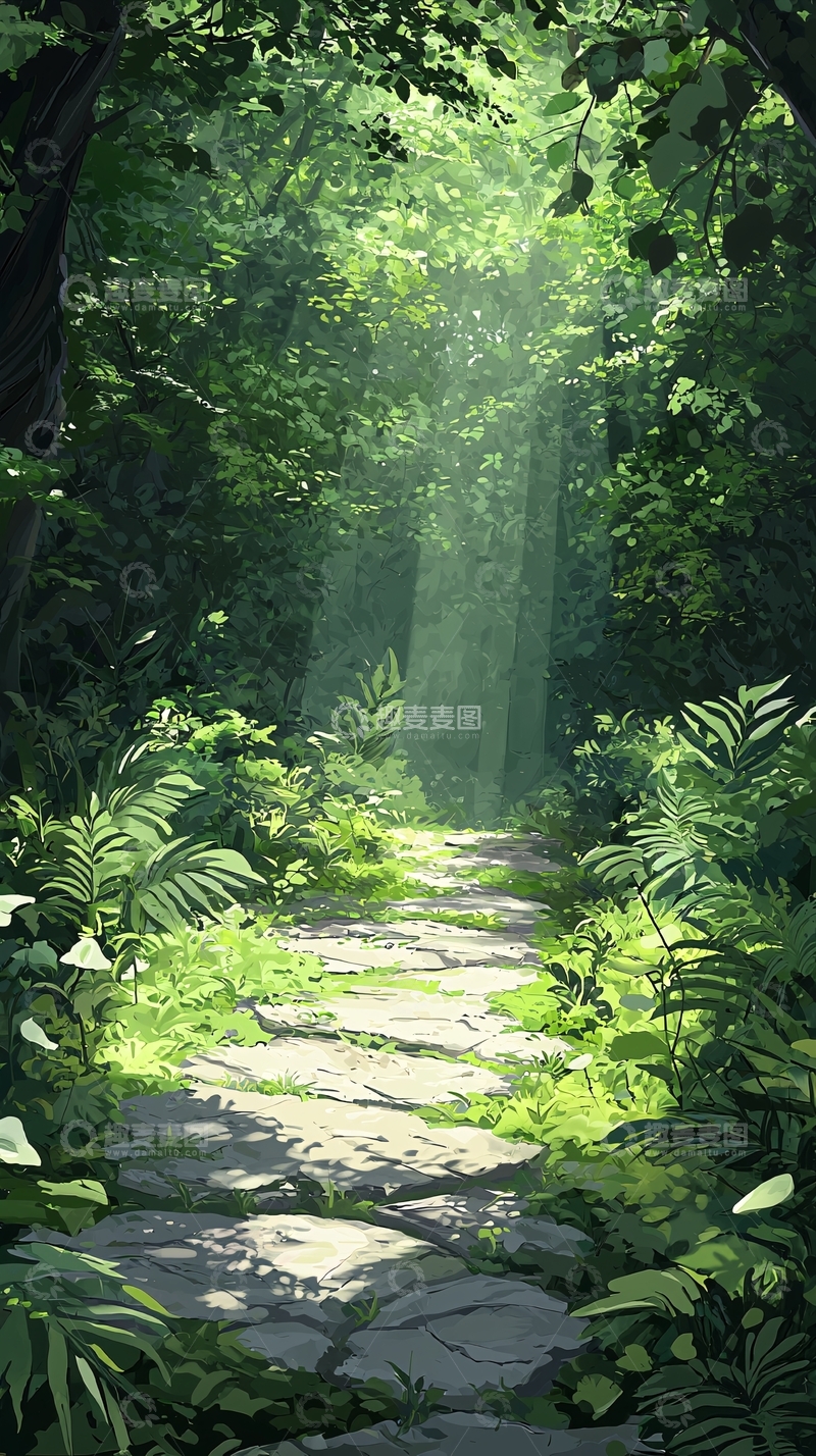 高清大图下载【趣麦麦图】森林小径阳光穿透