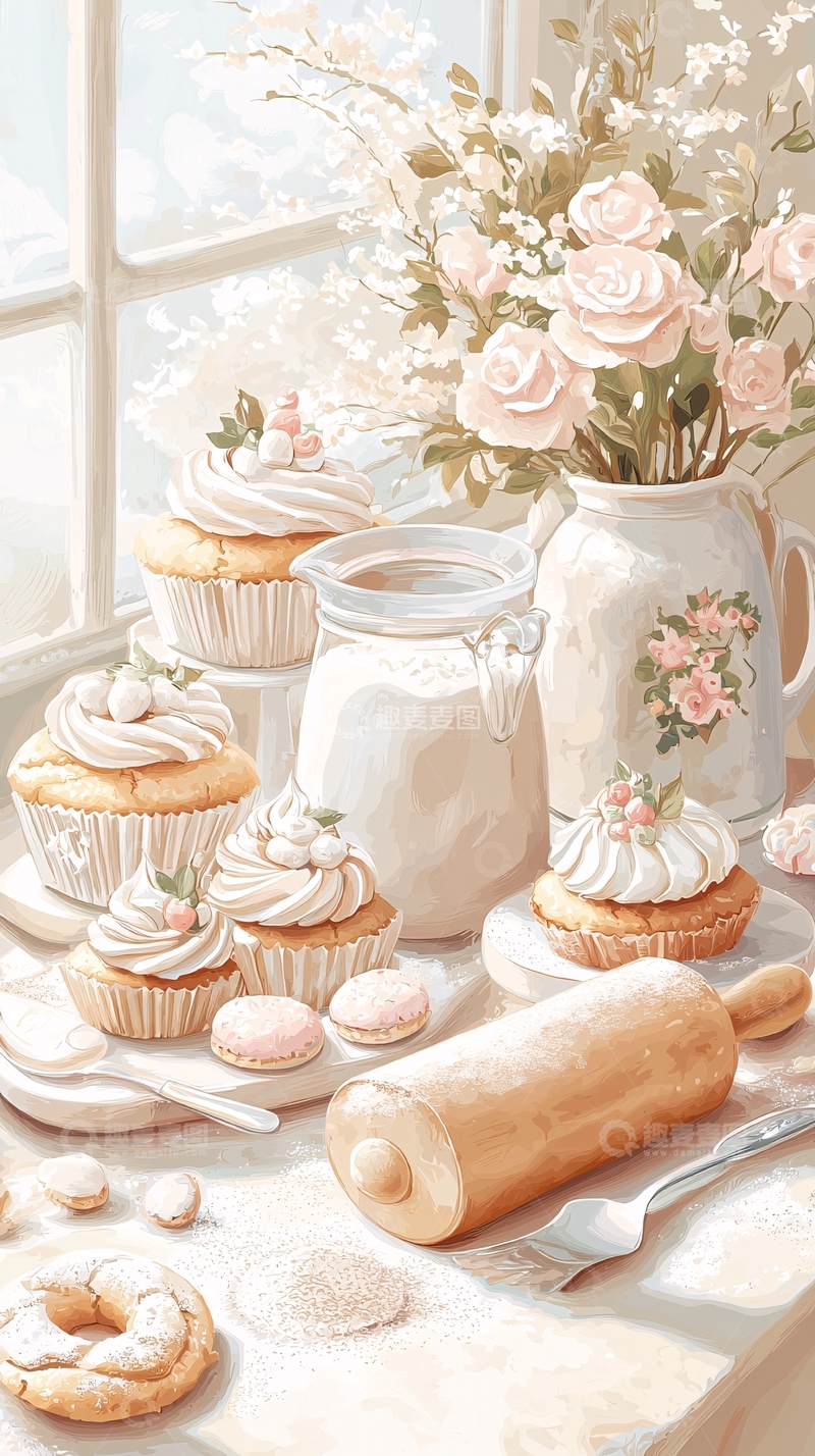高清大图下载【趣麦麦图】温馨烘焙场景插画