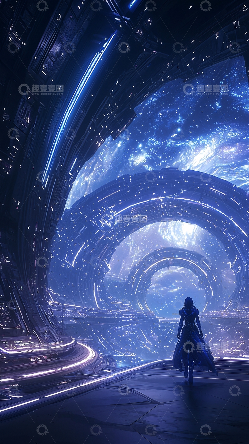 高清大图下载【趣麦麦图】星际走廊中的孤独背影