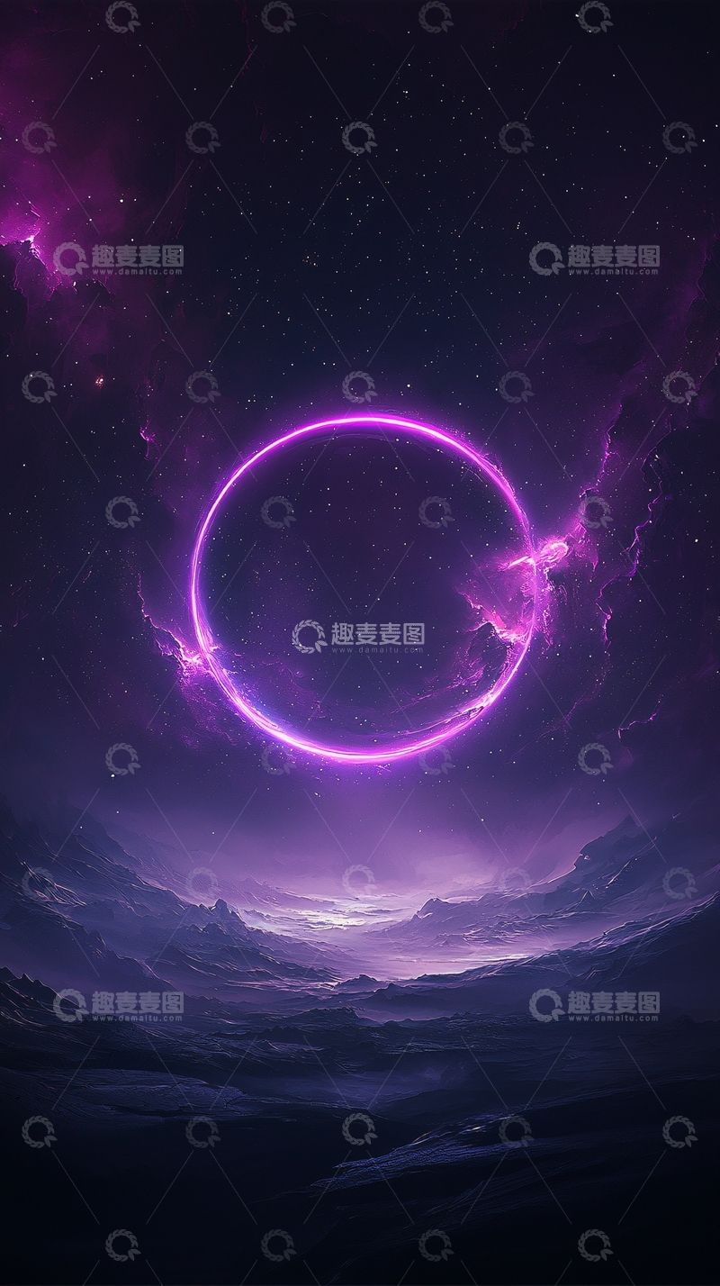 高清大图下载【趣麦麦图】紫色星空下的神秘光环
