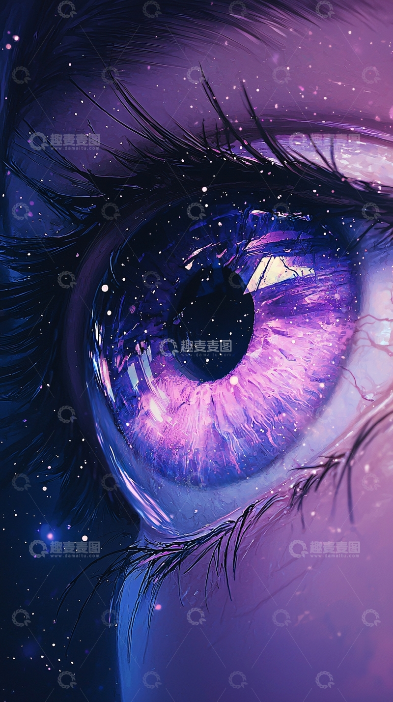 高清大图下载【趣麦麦图】紫色星空眼睛艺术插画