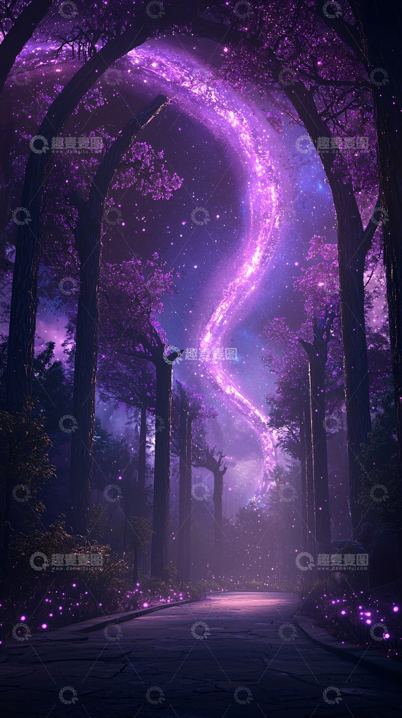 高清大图下载【趣麦麦图】梦幻森林中的银河之路