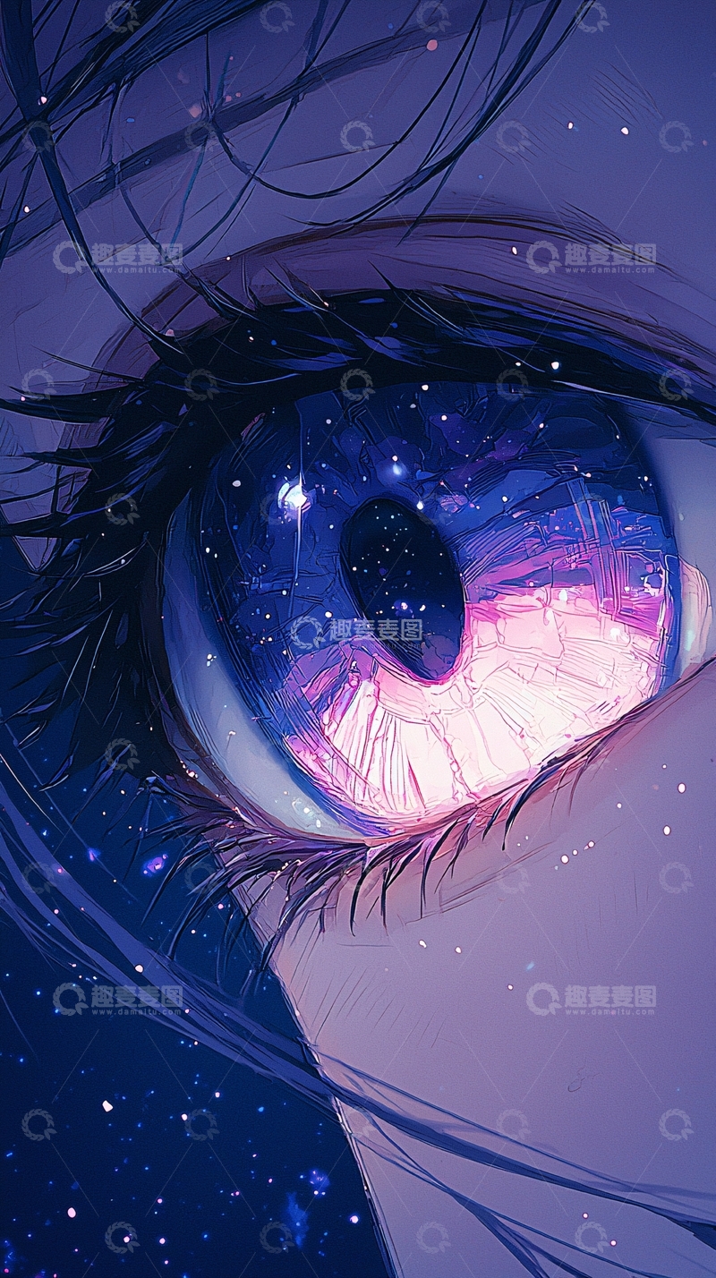 高清大图下载【趣麦麦图】梦幻星空眼眸插画