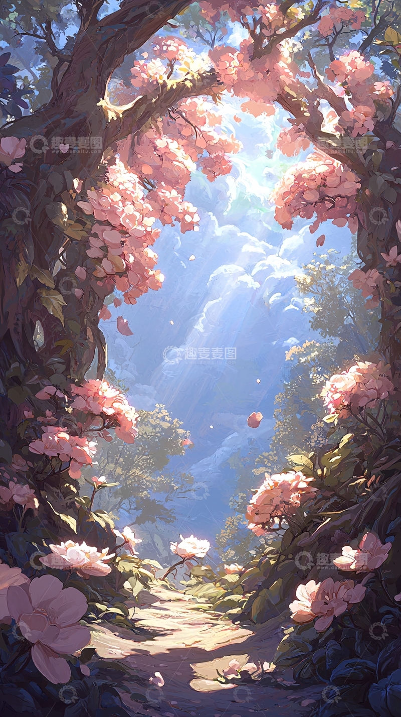 高清大图下载【趣麦麦图】梦幻樱花林小径