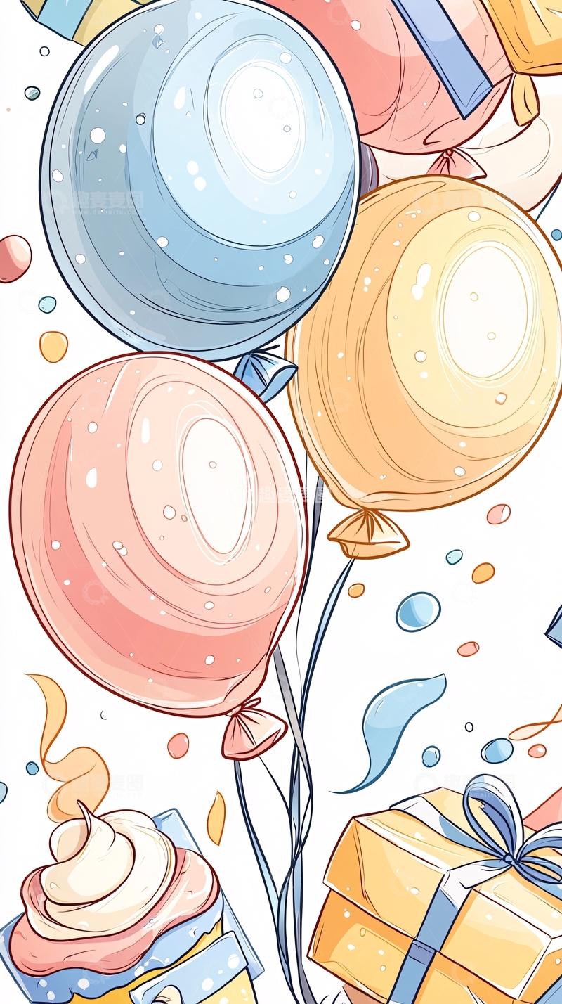 高清大图下载【趣麦麦图】彩色气球和礼物盒插画