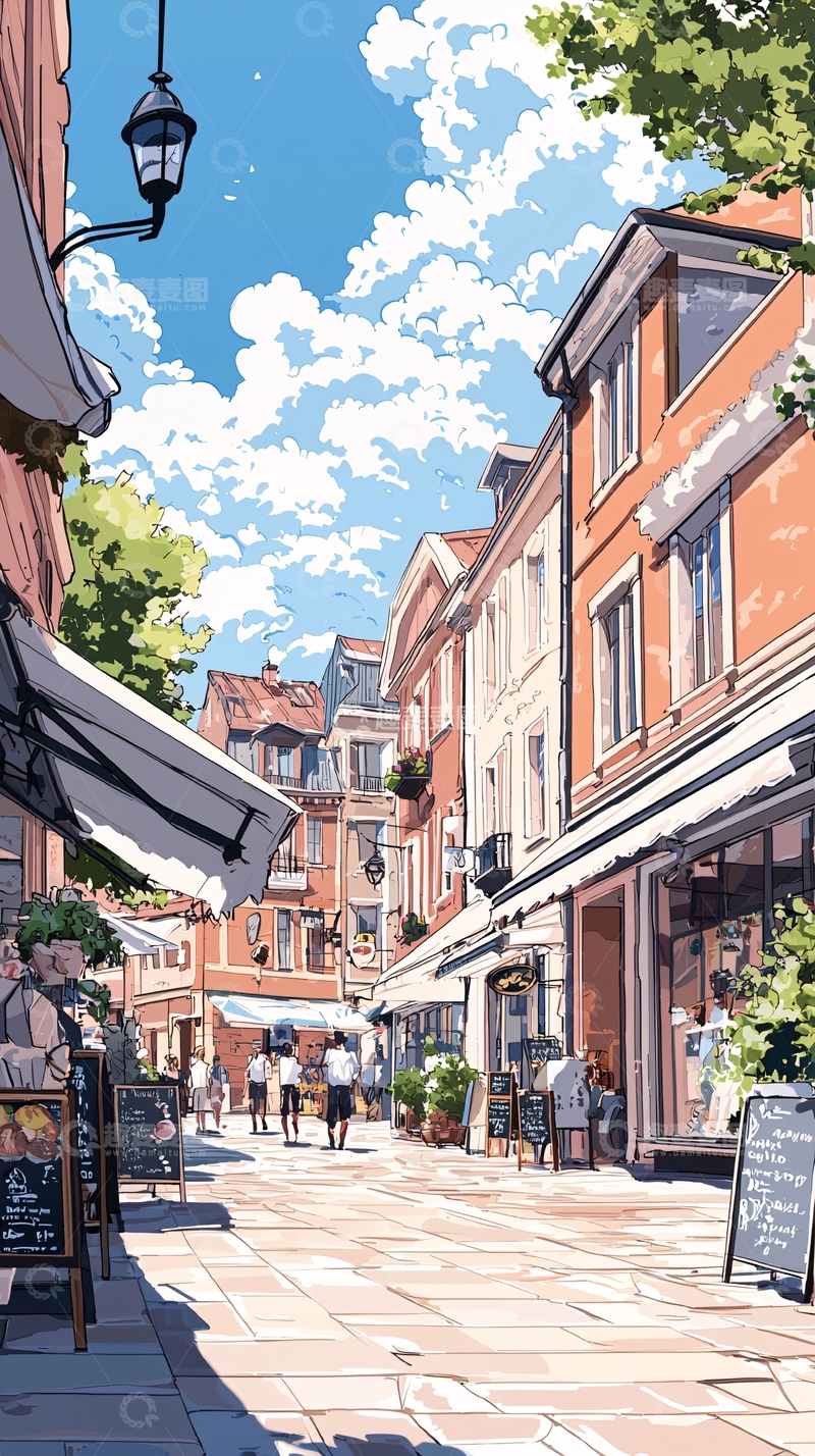 高清大图下载【趣麦麦图】阳光明媚的欧洲小镇街道