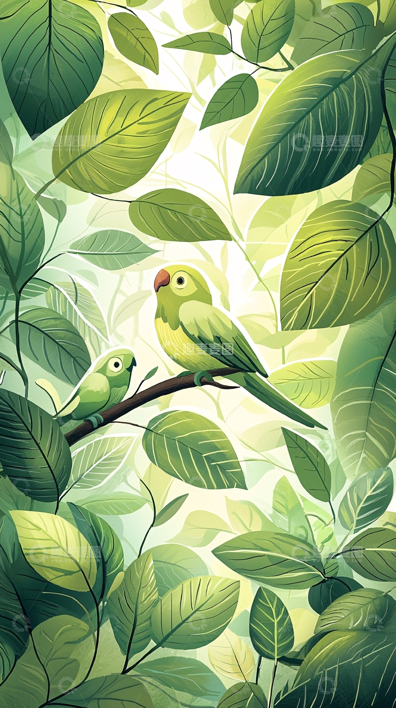高清大图下载【趣麦麦图】绿色森林中的鹦鹉