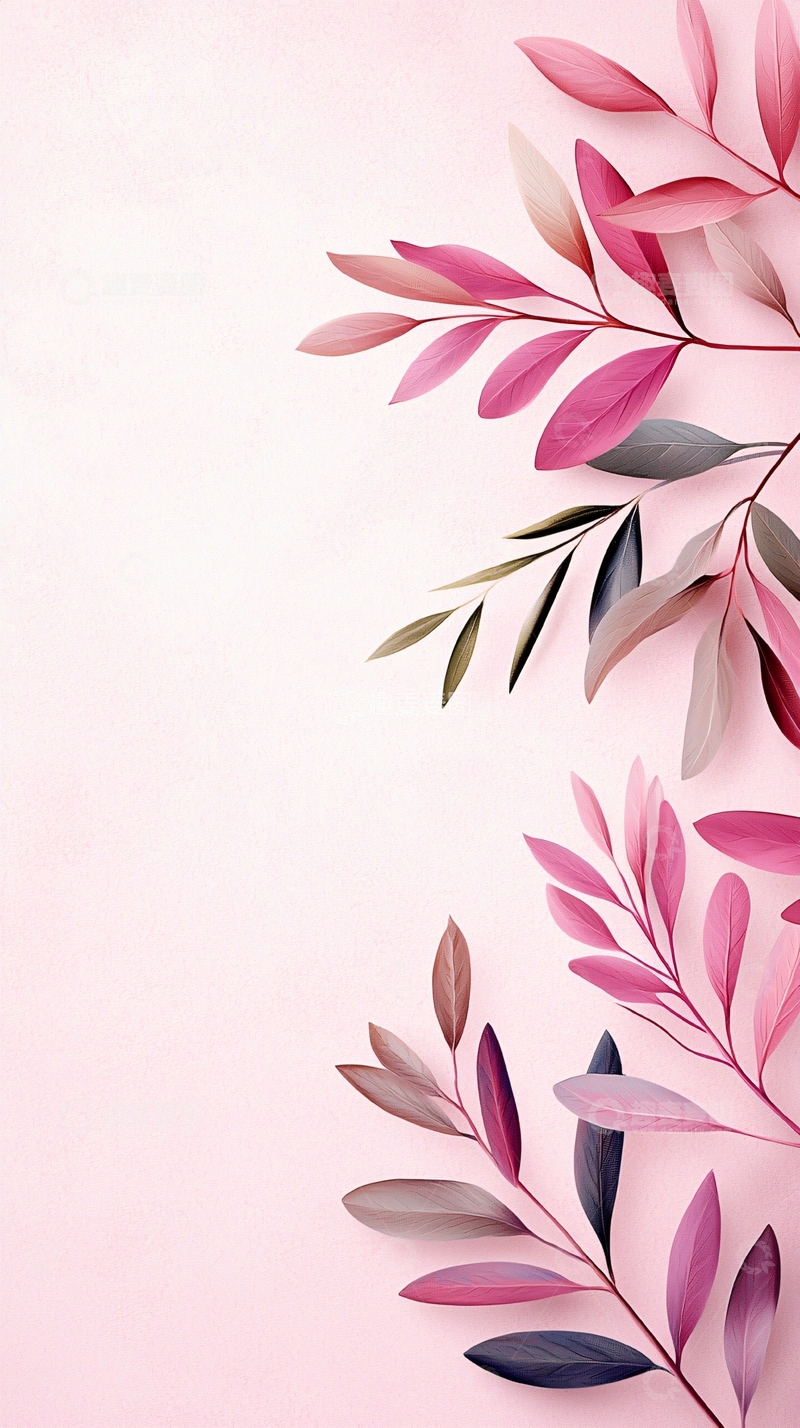 高清大图下载【趣麦麦图】粉色渐变植物叶子背景图