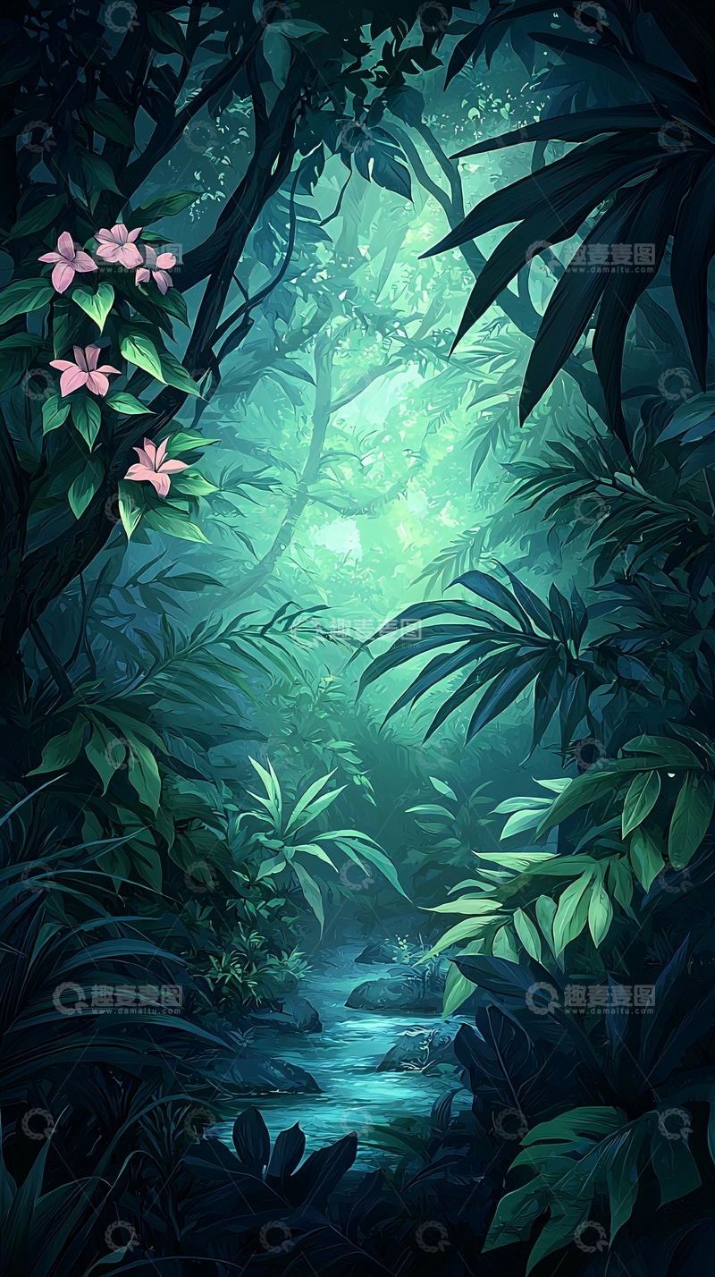 高清大图下载【趣麦麦图】神秘丛林中的小溪