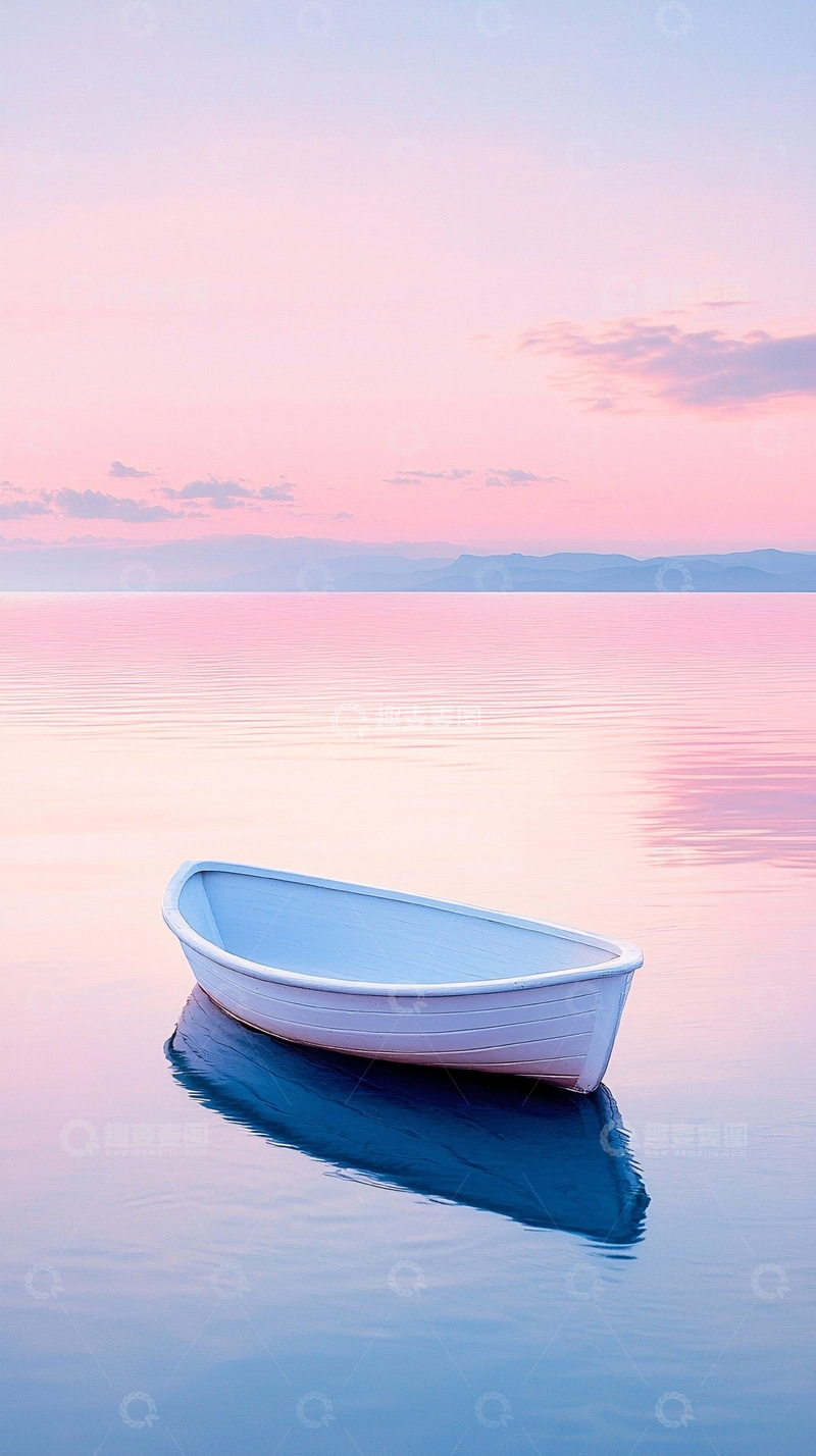 高清大图下载【趣麦麦图】宁静湖面孤舟夕阳