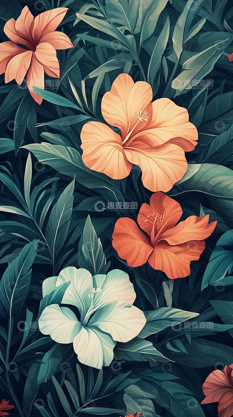 高清大图下载【趣麦麦图】热带花卉背景图案