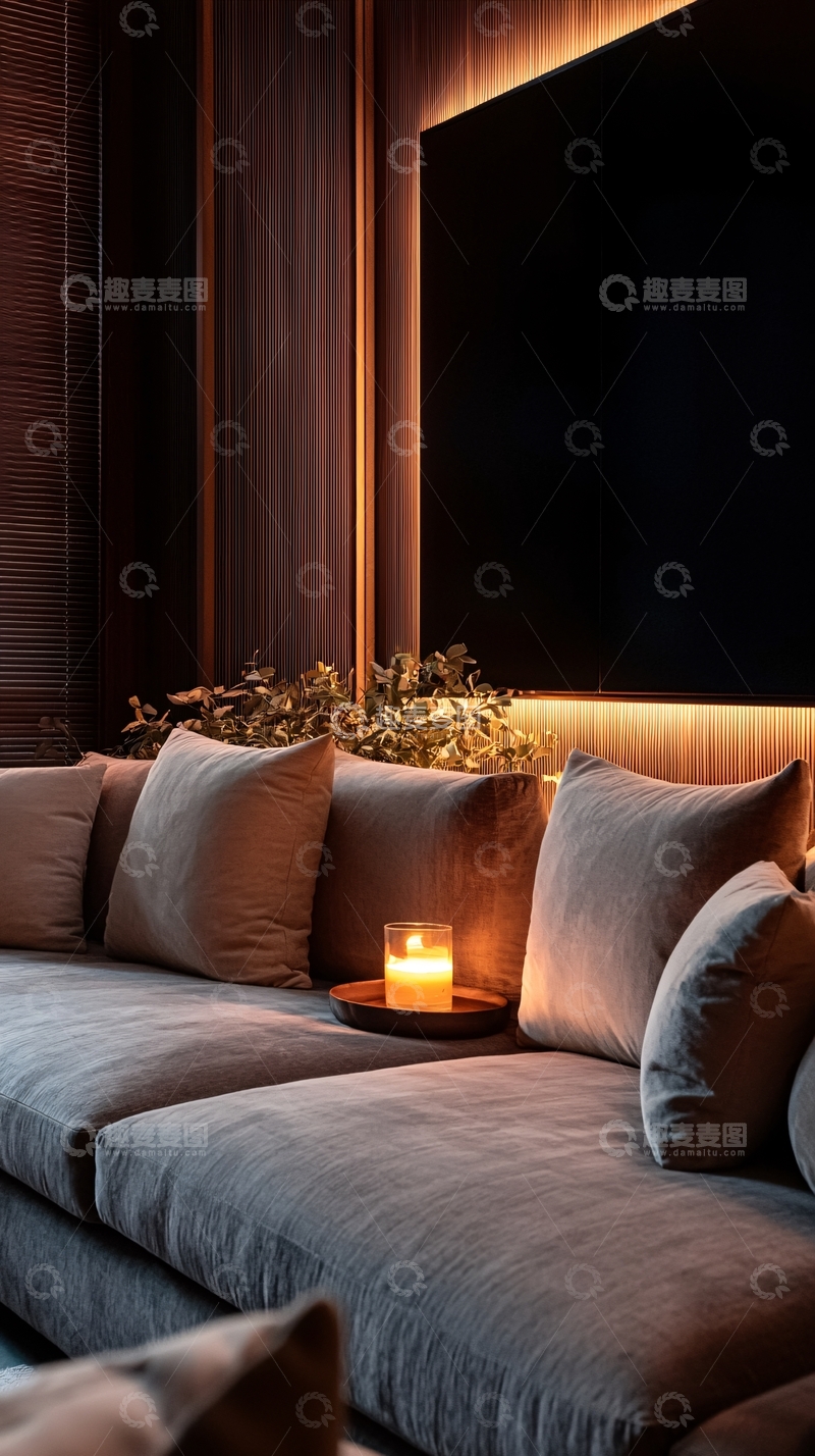 高清大图下载【趣麦麦图】温馨客厅沙发烛光装饰