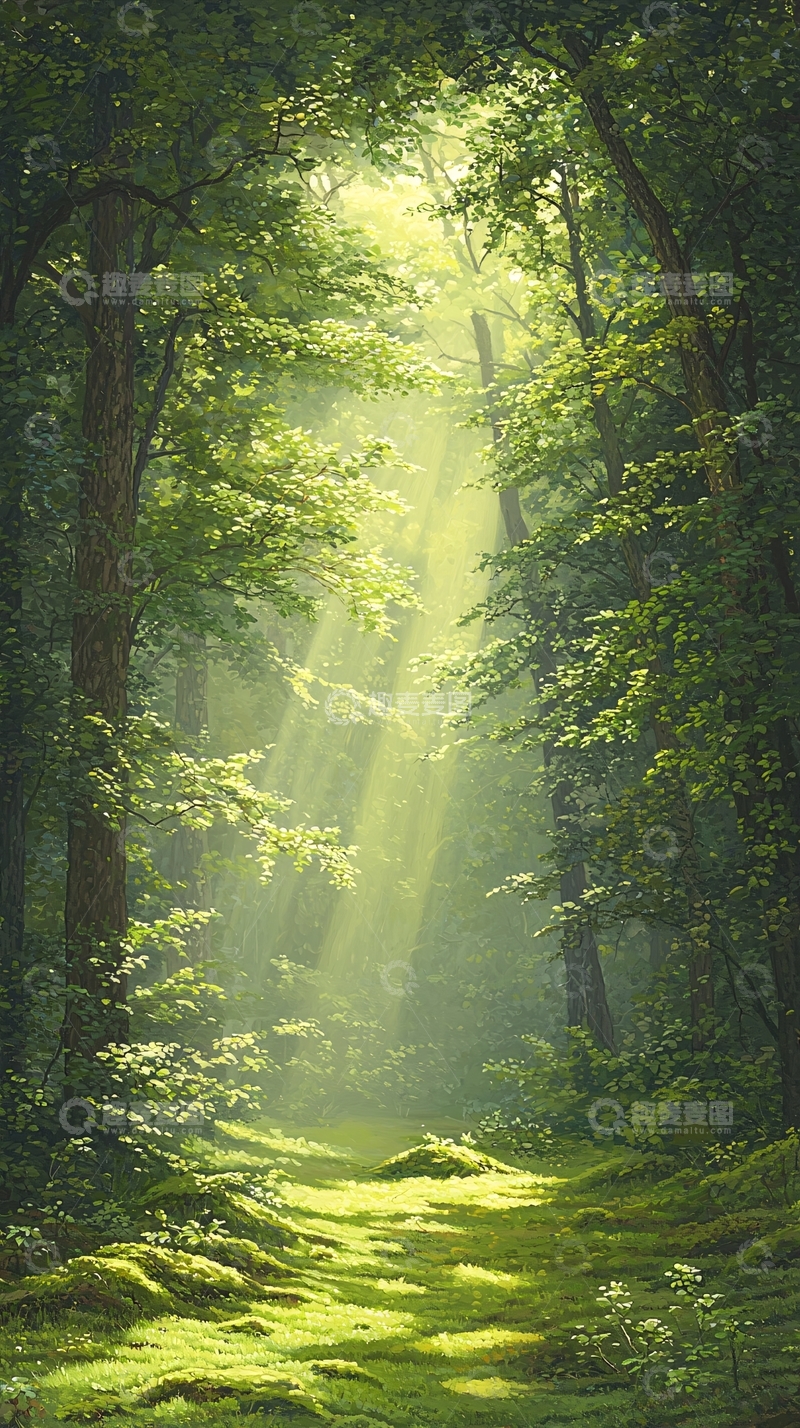 高清大图下载【趣麦麦图】阳光穿透森林的小径