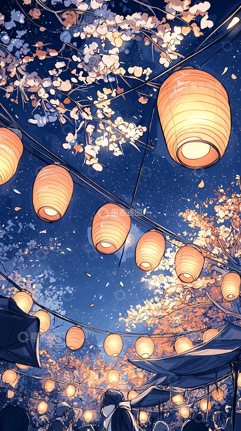 高清大图下载【趣麦麦图】樱花夜市灯笼场景