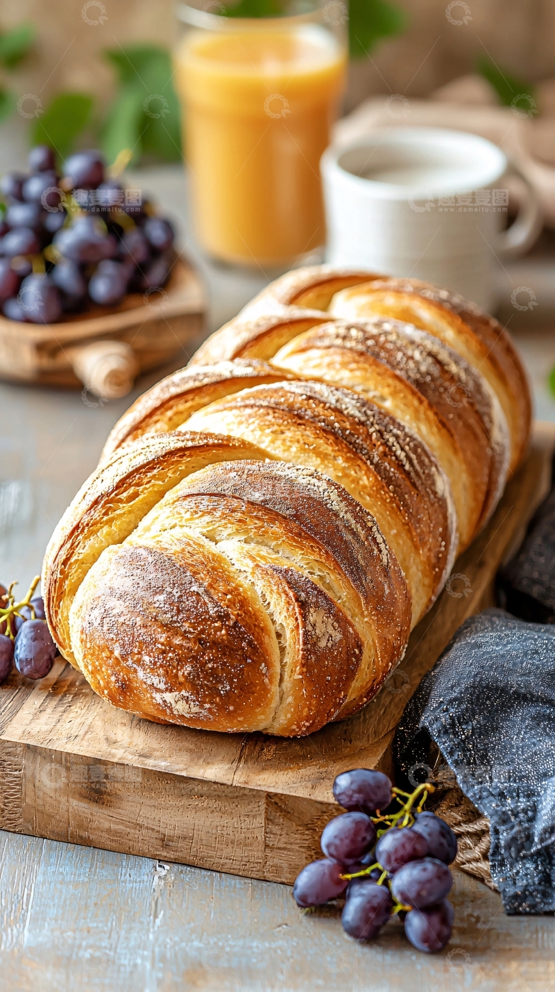 高清大图下载【趣麦麦图】新鲜面包与葡萄早餐场景