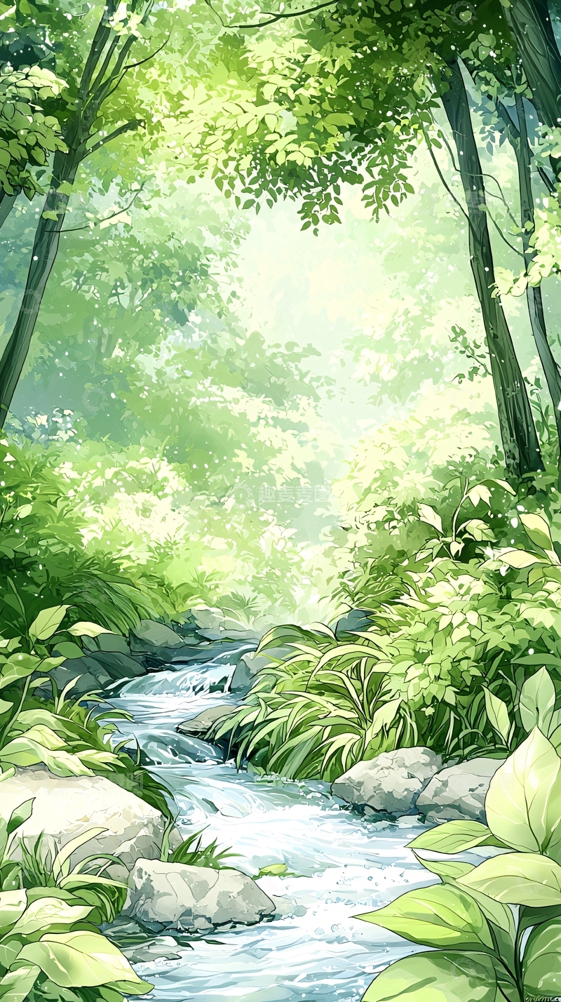 高清大图下载【趣麦麦图】夏日森林小溪风景