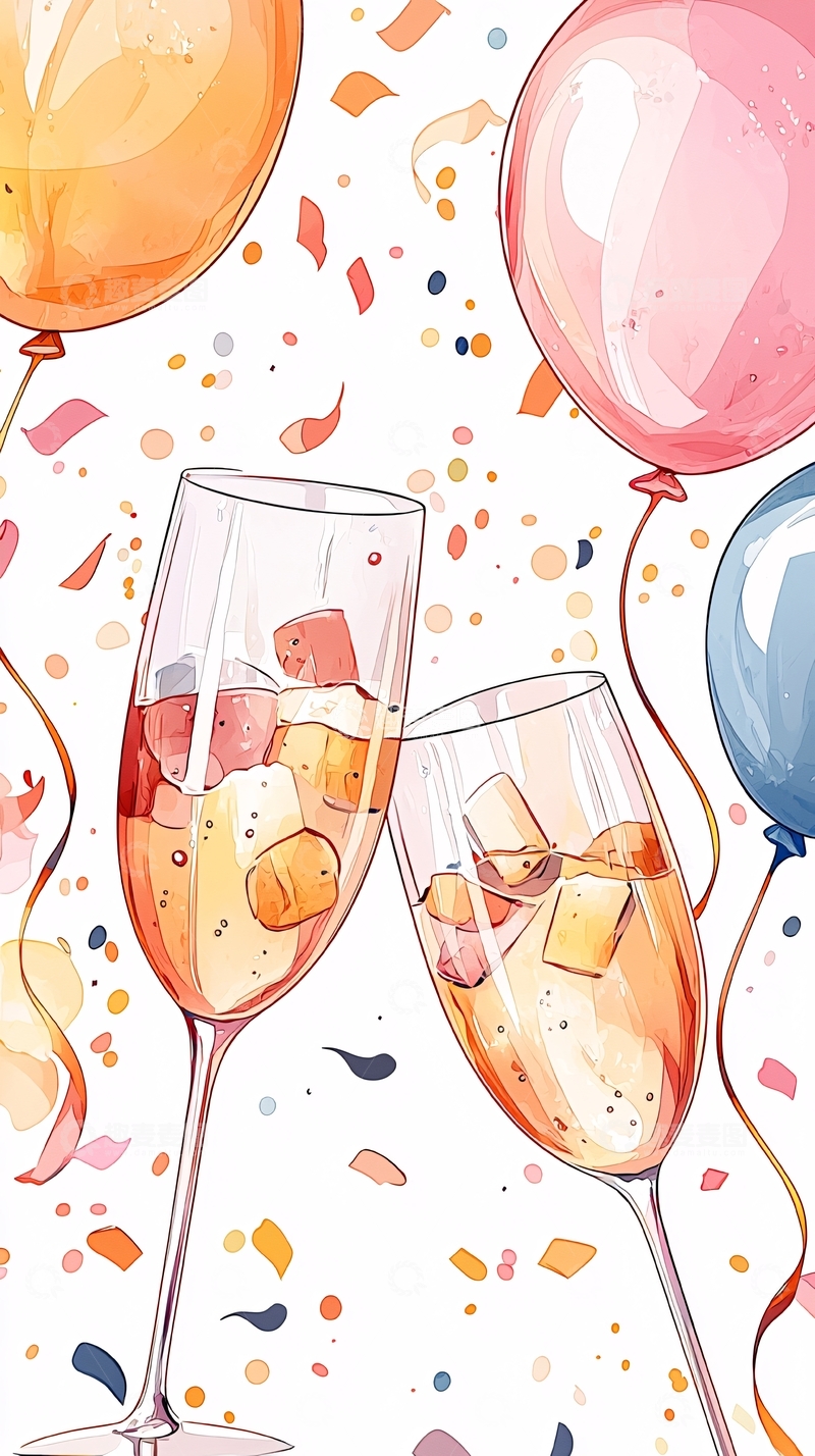 高清大图下载【趣麦麦图】庆祝派对香槟杯插画背景