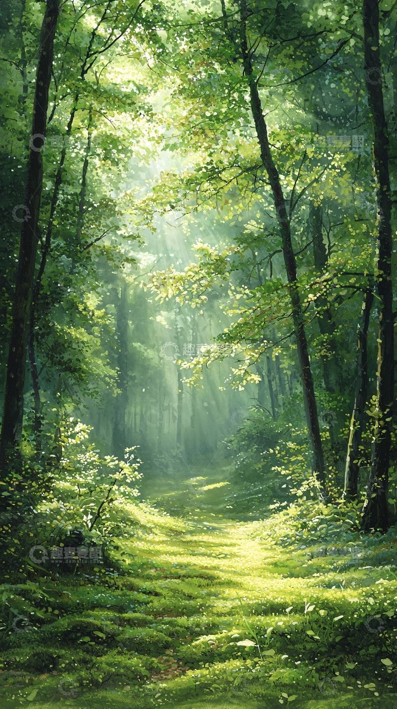 高清大图下载【趣麦麦图】阳光穿透森林的小径